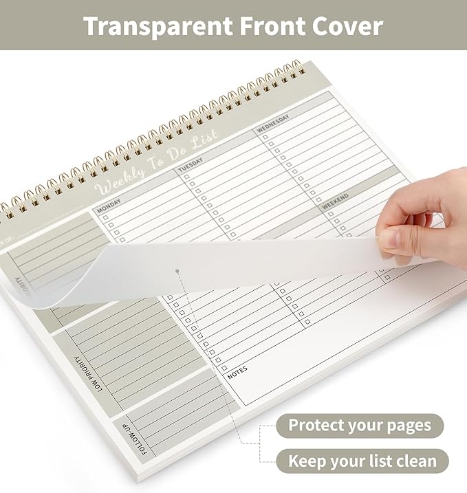 104 Pgs Weekly To Do List Notepad, 52 Duplex-Printed Undated Sheets 100 GSM（8.5"×11") Weekly Desk Planner For Work Home School Office Desk Accessories Supplies & Goal Setting Tasks - Beige