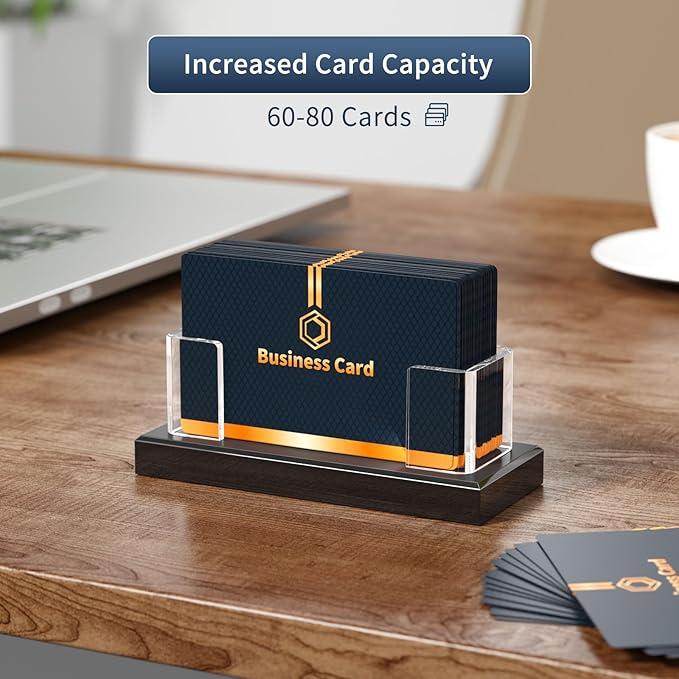 NIUBEE Acrylic Business Card Holder: Clear Plastic Business Cards Display Stand for Desk - Gift Card Organizer for Office 8 Pieces