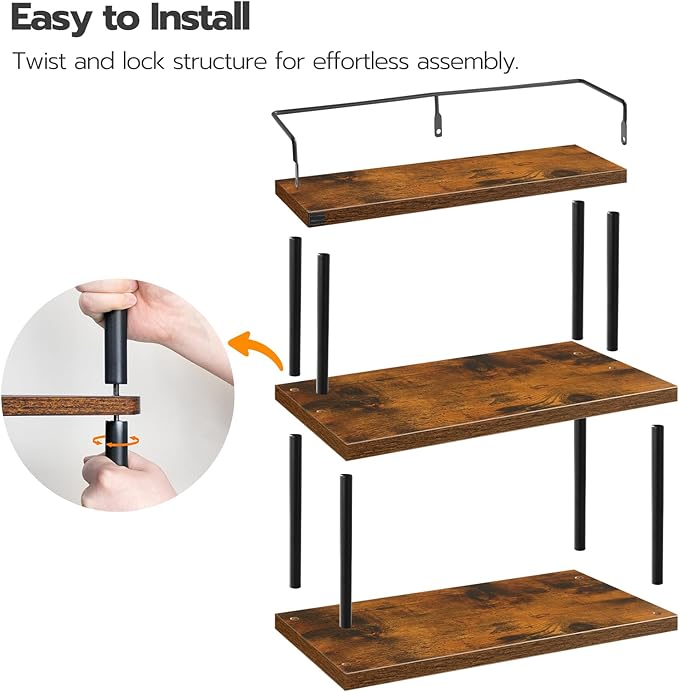 HOOBRO Kitchen Countertop Organizer, Moveable Corner Shelf, Desktop Storage Organizer for Countertop, Office Desk, Living Room, Rustic Brown and Black BF02TL01