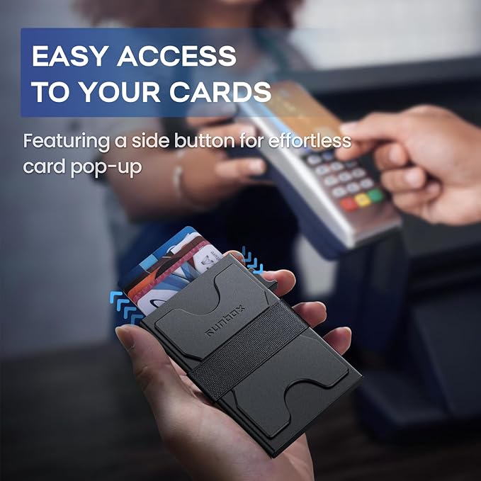 RUNBOX Slim Card Holder Wallet for Men, Minimalist RFID Blocking Wallet with Pop-Up Function, Ultra-Thin Design, Metal Business Card Cases holds 6+6 Cards, Gifts for Men, Men's Accessories