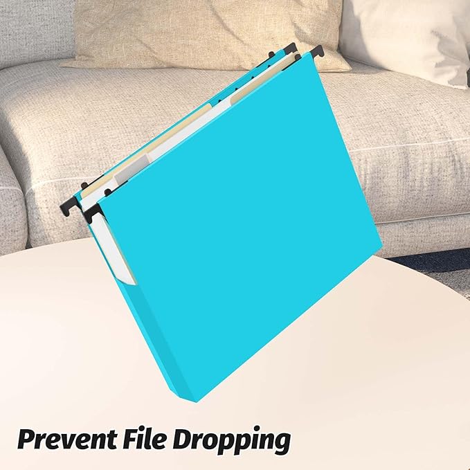Shutex Extra Capacity Plastic Hanging File Folders,12 Pack Reinforced Expanding Hang Folder Letter Size,Accordian Pocket,Heavy Duty 2 Inch Expansion, Hard Hanging Folder Organizer for Office Home,Blue