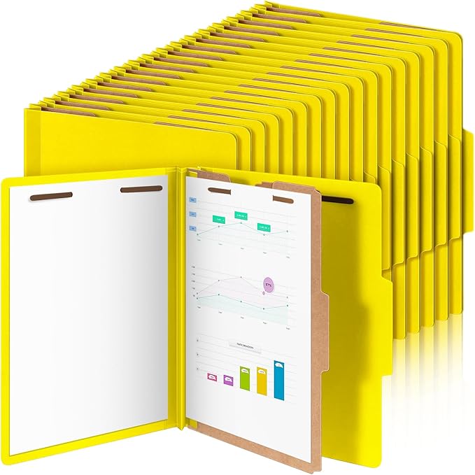 Skyygemm 60 Pcs Classification Folders Letter Size, 1 Divider Pressboard File Folder with Fasteners, Expanding File Organizer Bulk for School Teachers, Office Employee, Coworker, Staff (Yellow)