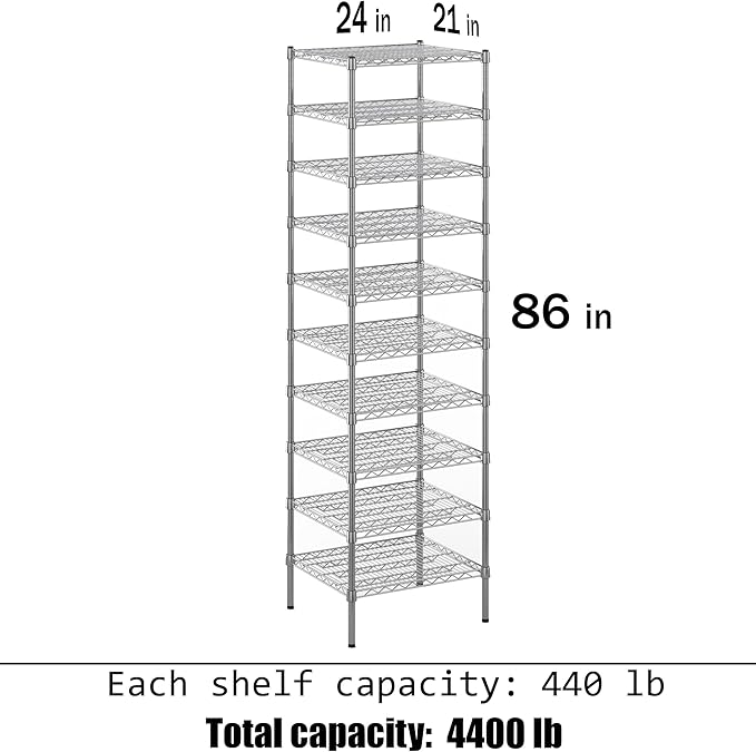 Regal Altair 21" Deep x 24" Wide x 86" Height Wire Shelving Kit | 10-Tier | NSF Commercial Storage Rack Unit