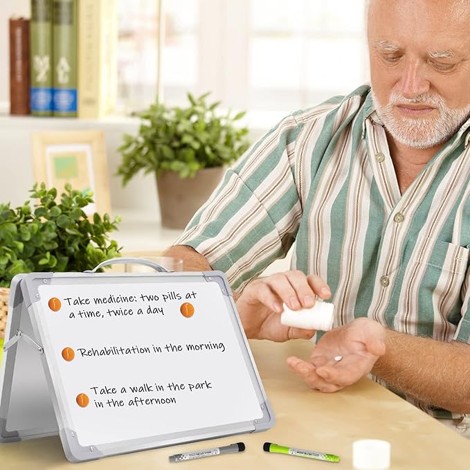 Small Dry Erase White Board 16"X12" Double-Sided Magnetic Portable White Board Desktop Foldable Tabletop Whiteboard Easel for Home, Office, Classroom