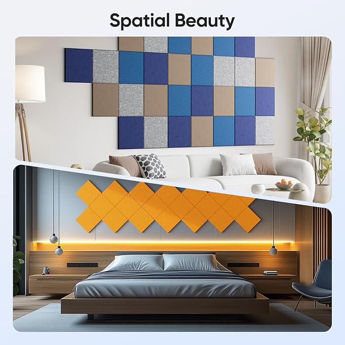 UNECHO 12 Pack 12" X 12" X 0.4" Acoustic Panels for Wall Sound Absorbing,Square Self-Adhesive Sound Panels, High Density Suitable for Multiple Scenarios(Orange)
