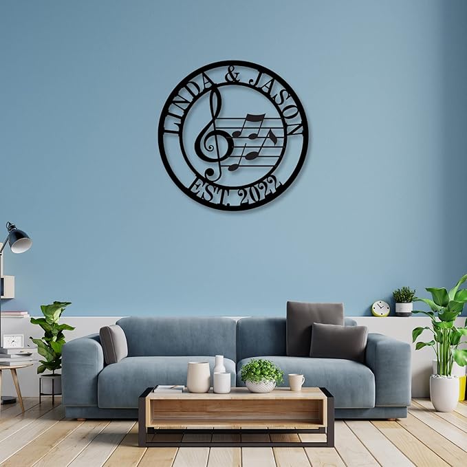 efcustomgifts Custom Music Established Last Name Family Sign Personalized Metal Name Sign Monogram Wall Decor