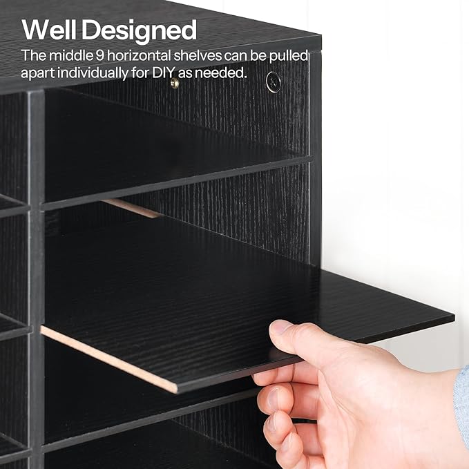 HOOBRO Countertop Mail Sorter, Wooden Literature Organizer, Student Mailbox for Classroom, Desktop Organizer for Office Home School, 12 Compartments Black BK43WF01
