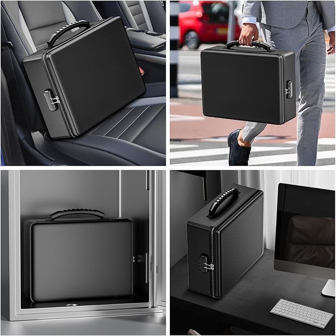 ENGPOW Fireproof Document Box, Hard Case File Box with Fireproof Zipper＆Lock, 6400°F Heat Insulated Fire and Water Resistant Portable File Organizer Storage Home Safe for Documents Laptop Cash Black