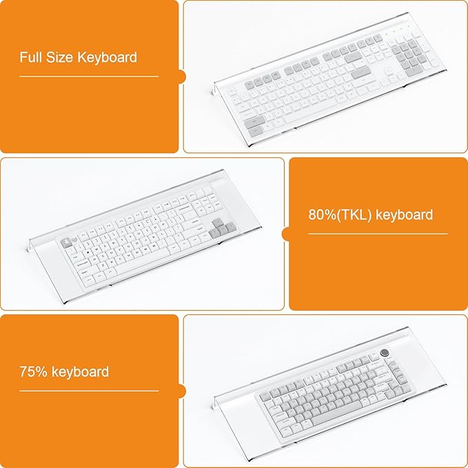 BEEGO Ergonomic Computer Keyboard Stand - Clear Acrylic Keyboard Riser Tilted Keyboard Holder Keyboard Tray with White Non-Slip Strip for Easy Typing at Home School Office Desk Accessories
