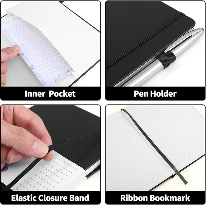 Thboxes 80 Sheets Lined Journal Notebook, 5.7" X 8.3" Writing & Journaling Hardcover Executive Notebooks for Student Worker Women Men Notepads Journals for Writing Travel & Organization, Black