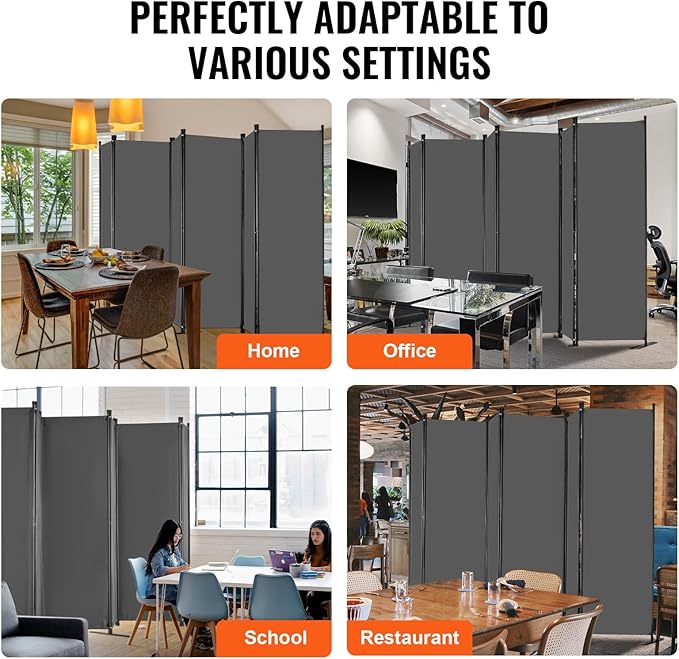 VEVOR Room Divider, 6 Panel Room Divider, Folding Privacy Screen and Portable Partition Divider for Room Separation, Freestanding Room Partitions for Office, Bedroom, Study, Grey