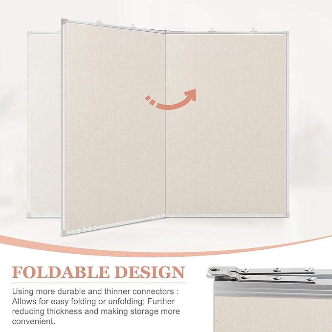 AMUSIGHT Double-Sided Large Cork Board with Linen, 60" x 40" Foldable Hanging Aluminum Framed Bulletin Board, Vision Board Pin Board Corkboards for Walls, Office, School Decor, 20 Pushpins