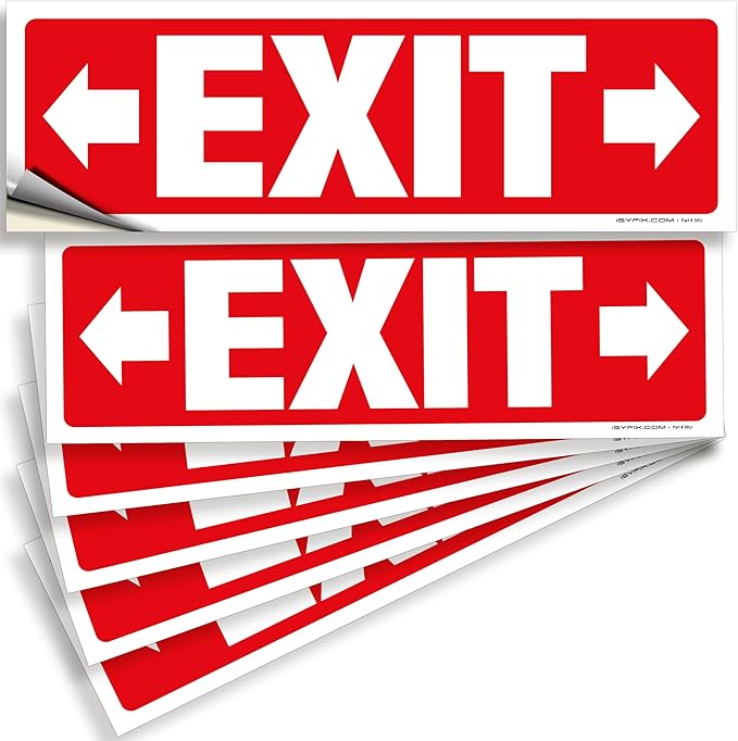 iSYFIX Exit Signs Stickers 6 Pack 12x4 Inch - Laminated Premium Vinyl Directional Right & Left Arrow Signs for Buildings, Office, Workplace, Stores, Schools, Theaters, Parking, Restaurants, Factories