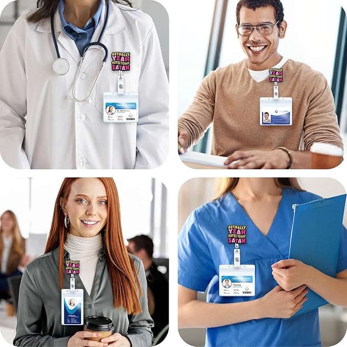 Actually Yeah Maybe Today Satan Funny Nurse Badge Reel, Retractable ID Card Badge Holders, Medical Badge Clip for ER ED ICU Psychiatry Behavioral Health Resident Physician RN CNA MA Night Shift Nurse