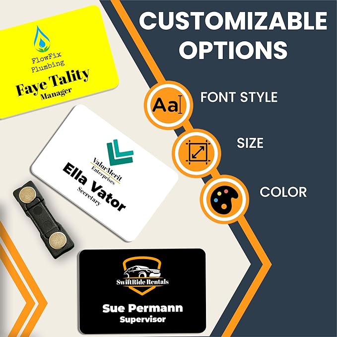 Magnet Me Up Custom Printed Magnetic Name Tag Badge with Logo on Top, 2x3 inch, Full-Color Customizable Identification Label, for Schools, Offices, Businesses, Made in USA