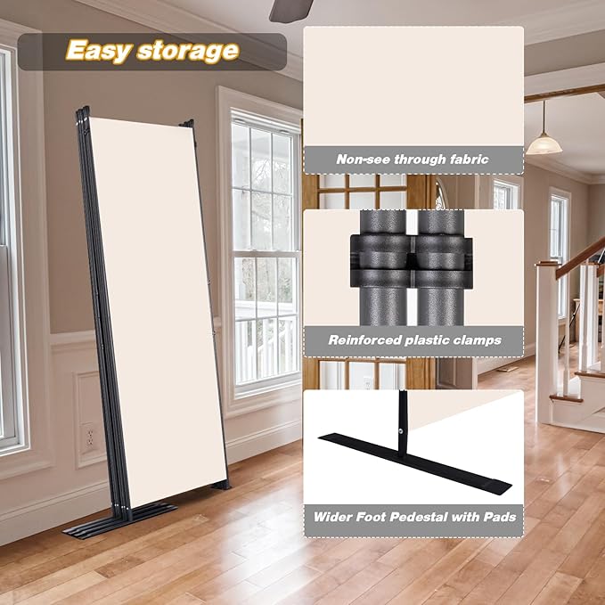 CHOSENM Room Divider, 8 Panel Folding Privacy Screens with Wider Support Feet, 6 Ft Portable Room Partition for Room Separator, 176" W X 71" H, Beige