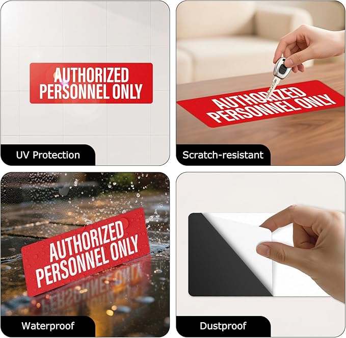 Anobell 10 Pack Authorized Personnel Only Sign Self Adhesive 9 × 3 Inch Waterproof Peel Stick Red Vinyl Safety Sticker for Business Warehouse Office Vehicle