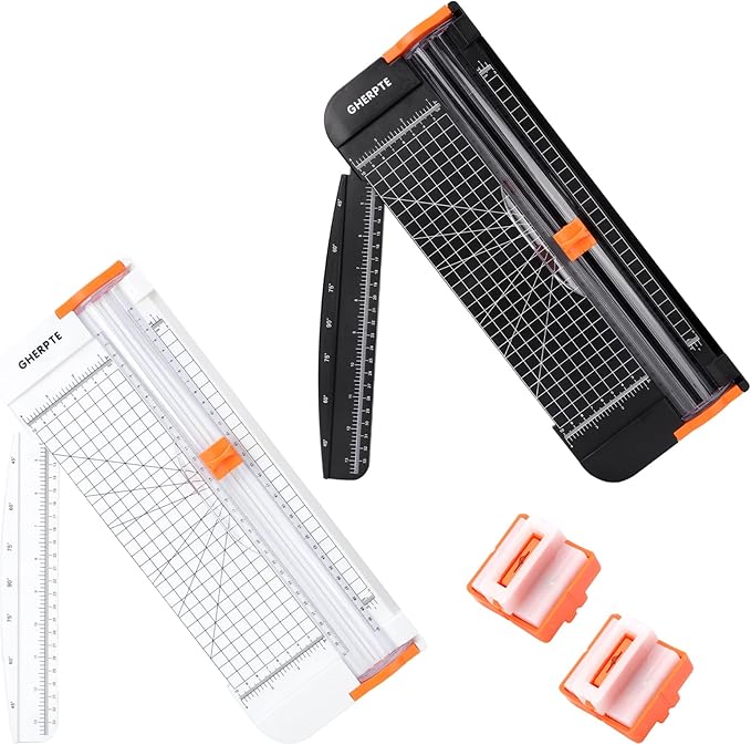 2 Set A4 Paper Cutter 12 Inch Titanium Paper Trimmer Scrapbooking Tool with 2pcs Replacement Blades with Automatic Safety Guard and Side Ruler for Craft Paper,Cardstock,Photo,Coupon, Label