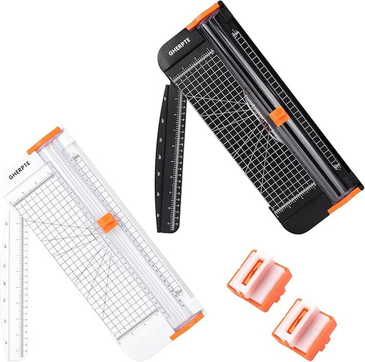 2 Set A4 Paper Cutter 12 Inch Titanium Paper Trimmer Scrapbooking Tool with 2pcs Replacement Blades with Automatic Safety Guard and Side Ruler for Craft Paper,Cardstock,Photo,Coupon, Label