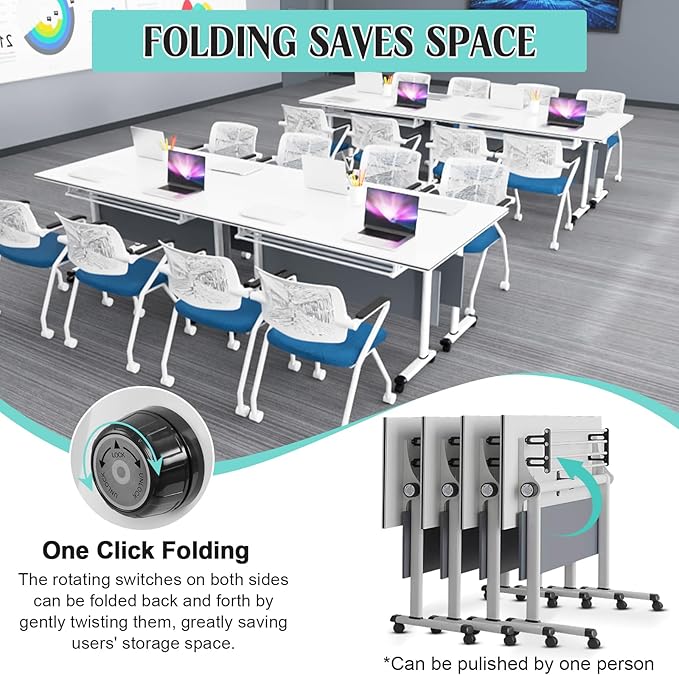 JEHUJD Conference Table,55.1''Folding Conference Room Table for 4-12 People,Mobile Flip Top MeetingTraining Table with Different Coulor and Styles for Offices, Classrooms,Meeting Room (2, 61''B)