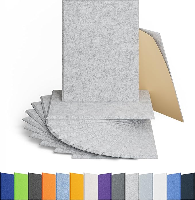 Amantech 12 Pack Acoustic Panels Self Adhesive Sound Proof Foam, High Density Sound Acoustic Panel, 16X12X0.4 Inch 4:3 Rectangle Panels in Home, Office, Reccording Room, Studio,more(Silver Gray)
