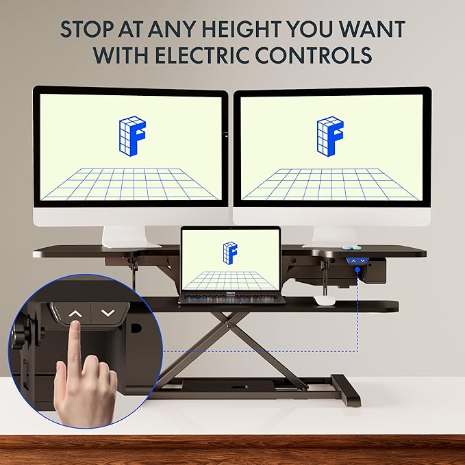 FLEXISPOT 42 inch Electric Motor Desk Converter, Height Adjustable Motorized Stand up Desk Riser with Quick Release Keyboard Tray, Black Monitors and Laptop Workstation