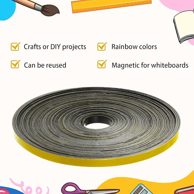 AmazingSpark Magnetic Tape Roll Thin Strips, 0.39 Inch x 66 Feet Magnetic Board Dividers Whiteboard Graphic Decorative Tape Marking Line for Classroom Office Art Accessories(Yellow)