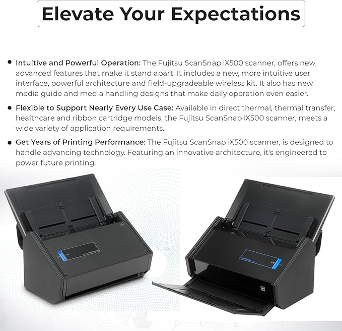 IX500 Scansnap Receipt Scanner - 1 Year Warranty, USB High Speed Cloud Enabled Document & Photo Scanner for Mac & PC - ADF with Duplex Scanning w/ 16V, USB 3.0 Cable, Cloth (Renewed)