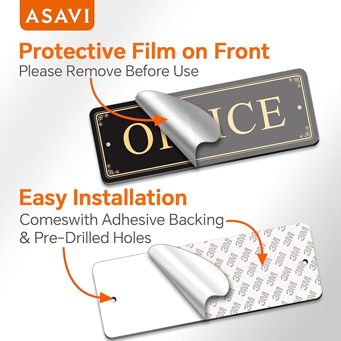 ASAVI “OFFICE” Acrylic Door Sign – Waterproof & Fade-Resistant Office Label with Strong Adhesive + Pre-Drilled Holes (8.7"x3") | Ideal for Doors and Walls in Offices, Lobbies, and Workspaces (Black gold)