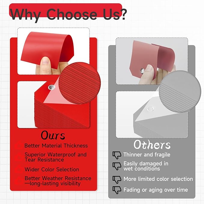 500 Plastic Shipping Tags with Wire - Waterproof Heavy Duty Labels with String Wires - Red, 3x6