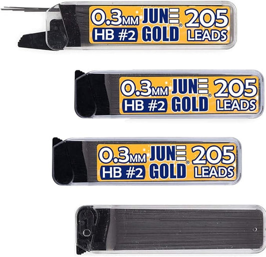 June Gold 820 Pieces, 0.3 mm HB #2 Lead Refills, 205 Pieces Per Dispenser, Extra Fine Thickness, Break Resistant Lead/Graphite (Pack of 4 Dispensers)