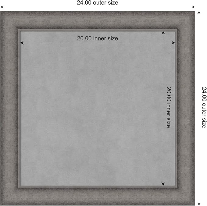 Amanti Art Grey Framed Magnetic Board 24x24 Medium Vision Board for use with Magnets, 100% Metal Sheet to Display Items as Office Decor or for Home Organization in mudroom, Kitchen or Kids Room