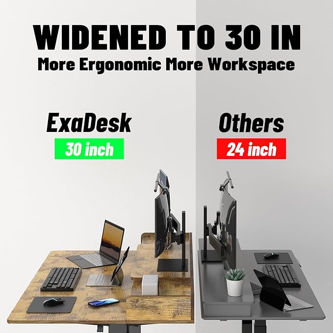 ExaDesk 55 x 30 Inch Electric Standing Desk with 2 Drawers, Adjustable Height Widened Stand Up Desk with Storage, Sit to Stand Ergonomic Workstation for Home Office, Rustic Brown