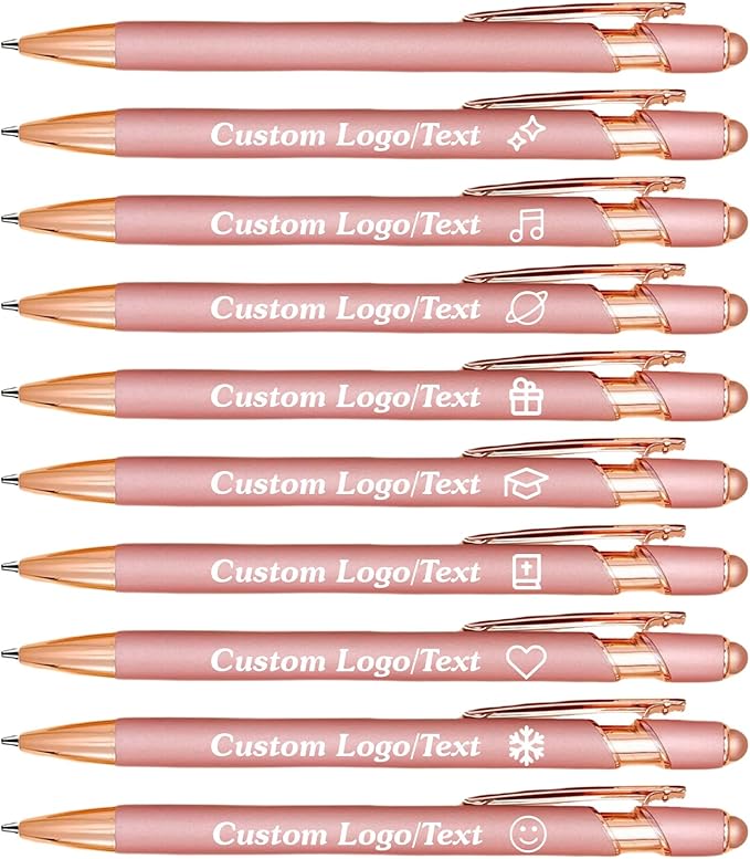 CRME Custom Engraved Ballpoint Pens Bulk Customized Metallic Printed Name Pens Personalized Pen with Text Logo Flowing Black Ink Smooth Writing for School,Journaling,Wedding,Office Rose Gold Pen