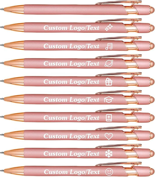 CRME Custom Engraved Ballpoint Pens Bulk Customized Metallic Printed Name Pens Personalized Pen with Text Logo Flowing Black Ink Smooth Writing for School,Journaling,Wedding,Office Rose Gold Pen