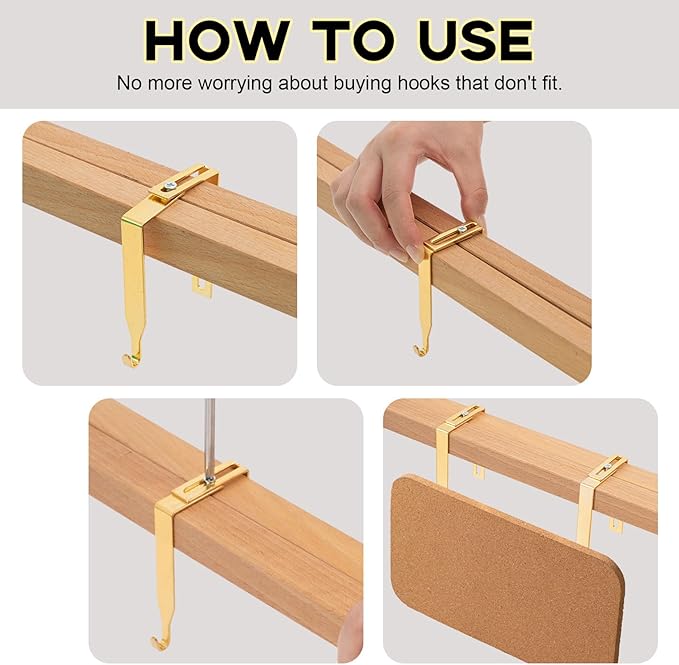 Amylove 4 Pcs Adjustable Cubicle Hanger Universal Partition Metal Cubicle Hooks Door Hanger, Adjusted to Fit Panels with 1 3/8 Inch to 3 1/2 Inch Thickness for Office Whiteboard (Gold)
