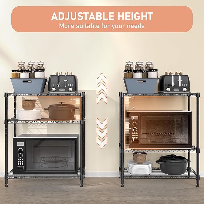 M MZG 750 lbs 3 Tier Storage Rack Metal Wire Shelving Unit, Storage Standing Shelf Organizer for Laundry Bathroom Kitchen Pantry Closet Garage Basement Utility Room, Black 13.8" D x 29.5" W x 35.5" H