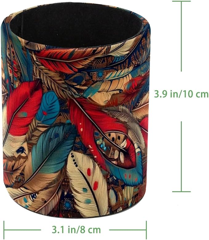 Leather Pen Holder for Desk, Colorful feathers Pencil Cup Desktop Organizer Makeup Brush Holders Office Supplies for Home, Kids & School
