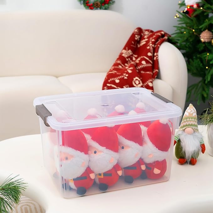Citylife 32 QT Plastic Storage Bins with Latching Lids Stackable Storage Containers for Organizing Large Clear Storage Box for Garage, Closet, Kitchen, 4 Packs