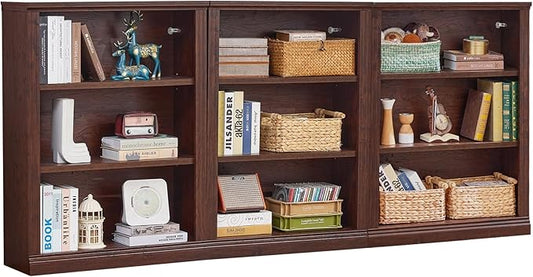 RWYHG 43" Walnut Tall Bookshelf Set of 3,3-Tier Thick Wooden Book Shelf with Adjustable Shelves,Free Standing Farmhouse Bookcase with Open Display Storage,Floor Vintage Bookshelves for Living Room