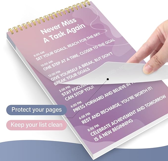 To Do List Notepad - Daily Planner Notepad Undated 52 Sheets Tear Off, 6.5" x 9.8" Checklist Productivity Organizer with Hourly Schedule for Tasks
