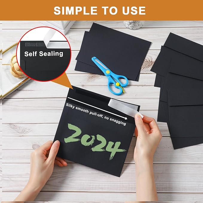 Silunkia 100 Packs Black Blank Cards and Envelopes 4.25 x 5.5 Heavyweight Single Panel Cardstock and A2 Envelopes Printable Self Seal for DIY Greeting Cards, Wedding Invitations, Graduations