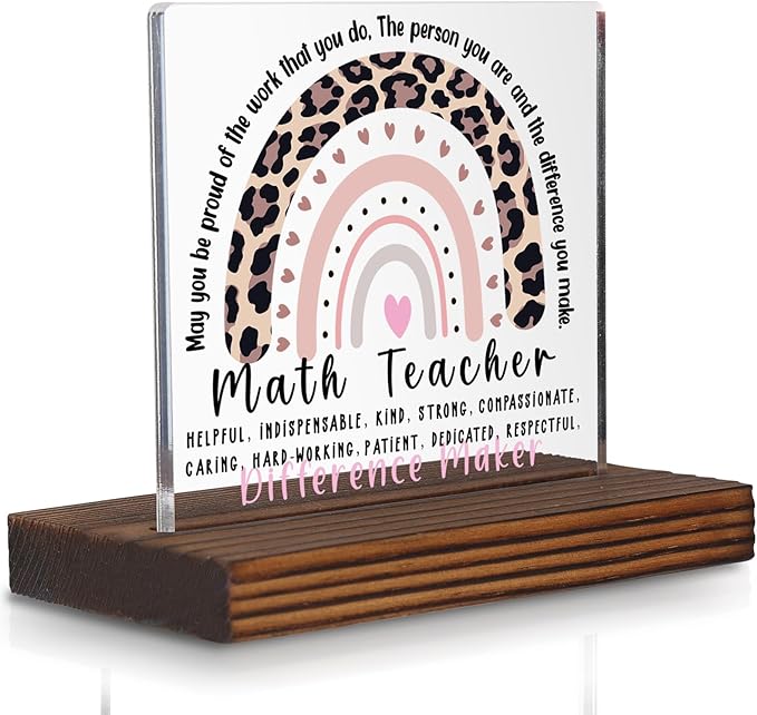 Math Teacher Gift Desk Sign Appreciation Plaque, Difference Maker Thank You Gift for Math Educator Classroom Office Decor for Birthday Graduation PA095