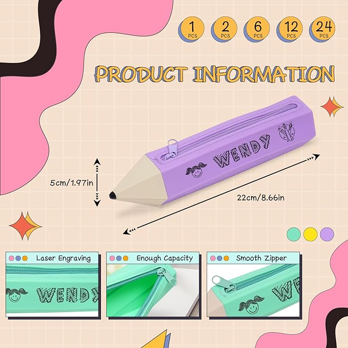 ubmpj Personalized Pouch with Your Name - Custom Pencil Shaped Case for with Zipper Pen Bag Stationery Organizer for Teacher Name Appreciation Gift