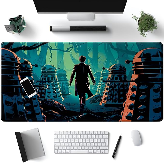 Mechanical Cattle Adventure Anime Desk Pad Mat Game Playmat Black Mousepad Gaming Green Desk Mat, Desk Pad for Keyboard and Mouse Keyboard Dad Stitched Edges Non-Slip Rubber Deskpad, 31.5" X 15.8"