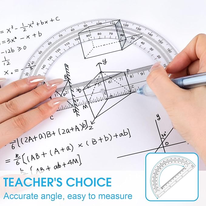 Hoiny 10 Pack Clear Protractor, 6 Inch Plastic Protractors, 180 Degrees Accurate Math Geometry Tools for School, Office, Classroom (Clear)