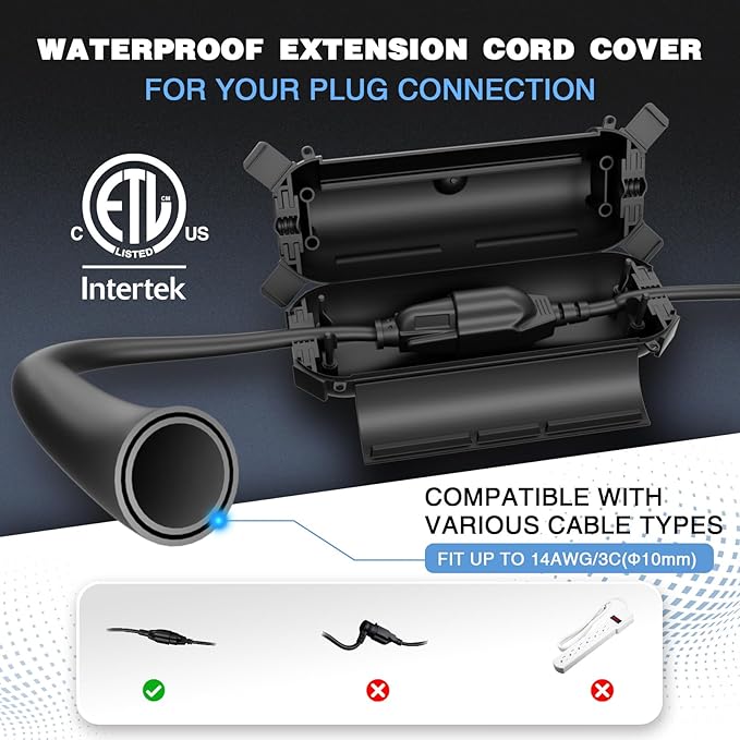Flemoon [6 Pack] Outdoor Extension Cord Safety Cover with Waterproof Seal, Weatherproof Electrical Connection Box to Protect Outdoor Outlet, Plug, Socket, Christmas Holiday Decoration Light, Black