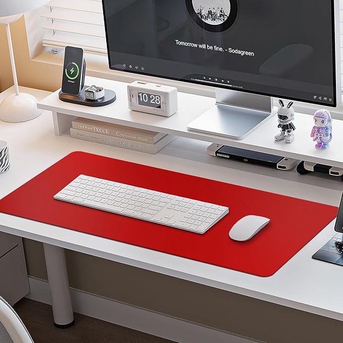 Boutilon Leather Desk Pad Protector,Non-Slip Mouse Pad,Laptop Desk Pad,Office Mouse Mat,Waterproof Leather Desk Blotter,Desk Writing Pad for Office and Home (XXL-Red,47.2"x 17")