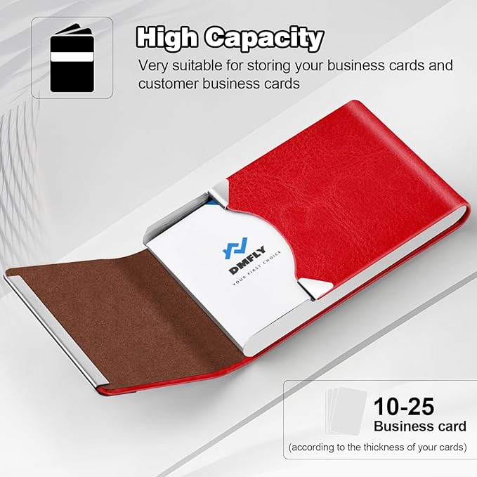 Business Card Holder for Women or Men, Business Card Case with PU Leather and Stainless Steel, Slim Metal Case with Magnetic Closure for Business Meeting Use