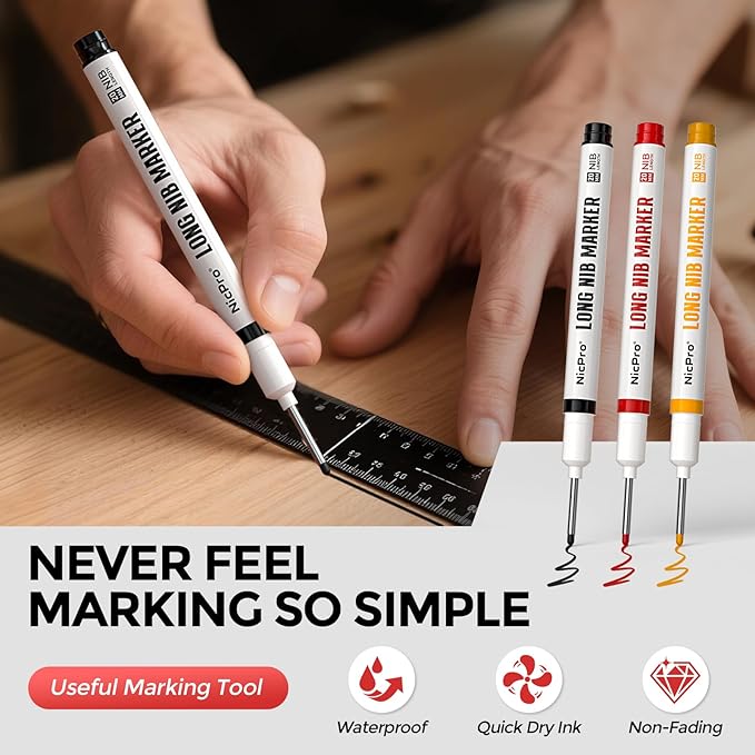 Nicpro 2 Pack CP1000 Carpenter Pencil with Sharpener, Mechanical Carpenter Pencils with 26 Refills, Deep Hole Long Nib Marker Pens for Construction, Heavy Duty Woodworking Pencil for Architect Marking